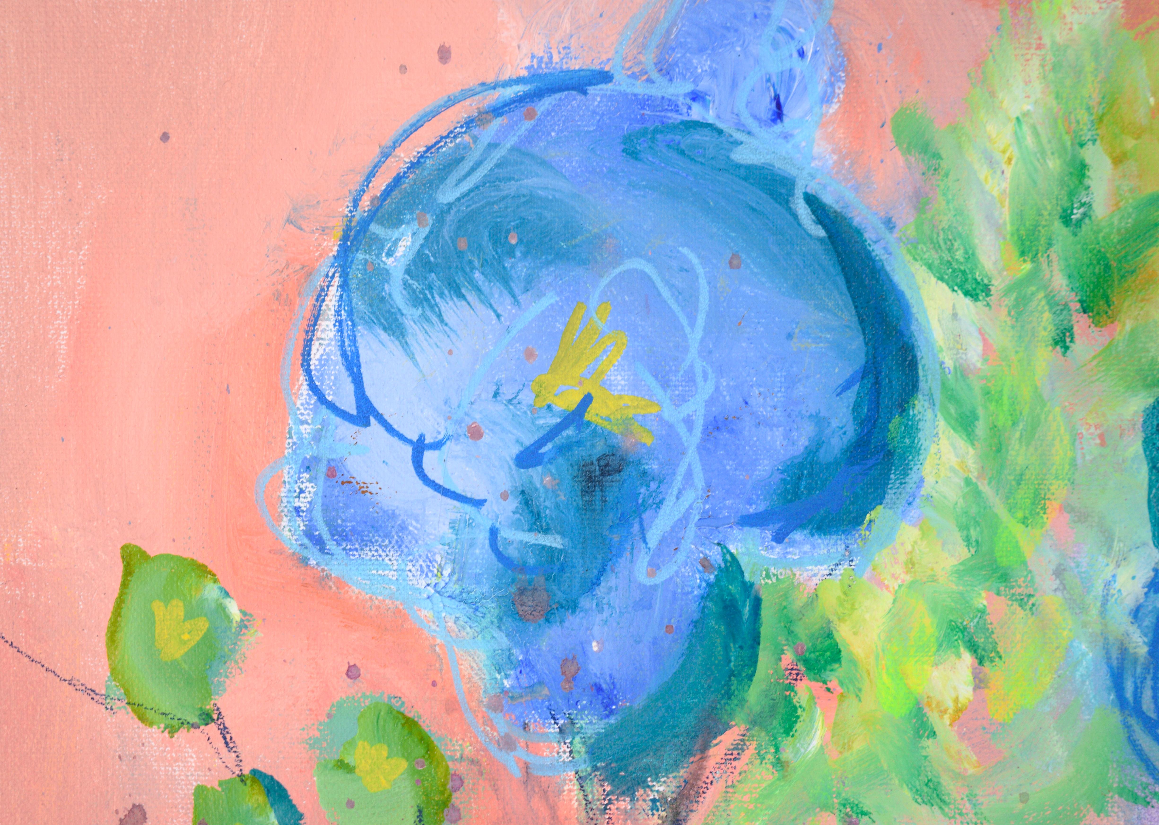 Natura morta floreale blu e rosa in acrilico su tela - Painting Impressionismo americano di Ilana Ingber