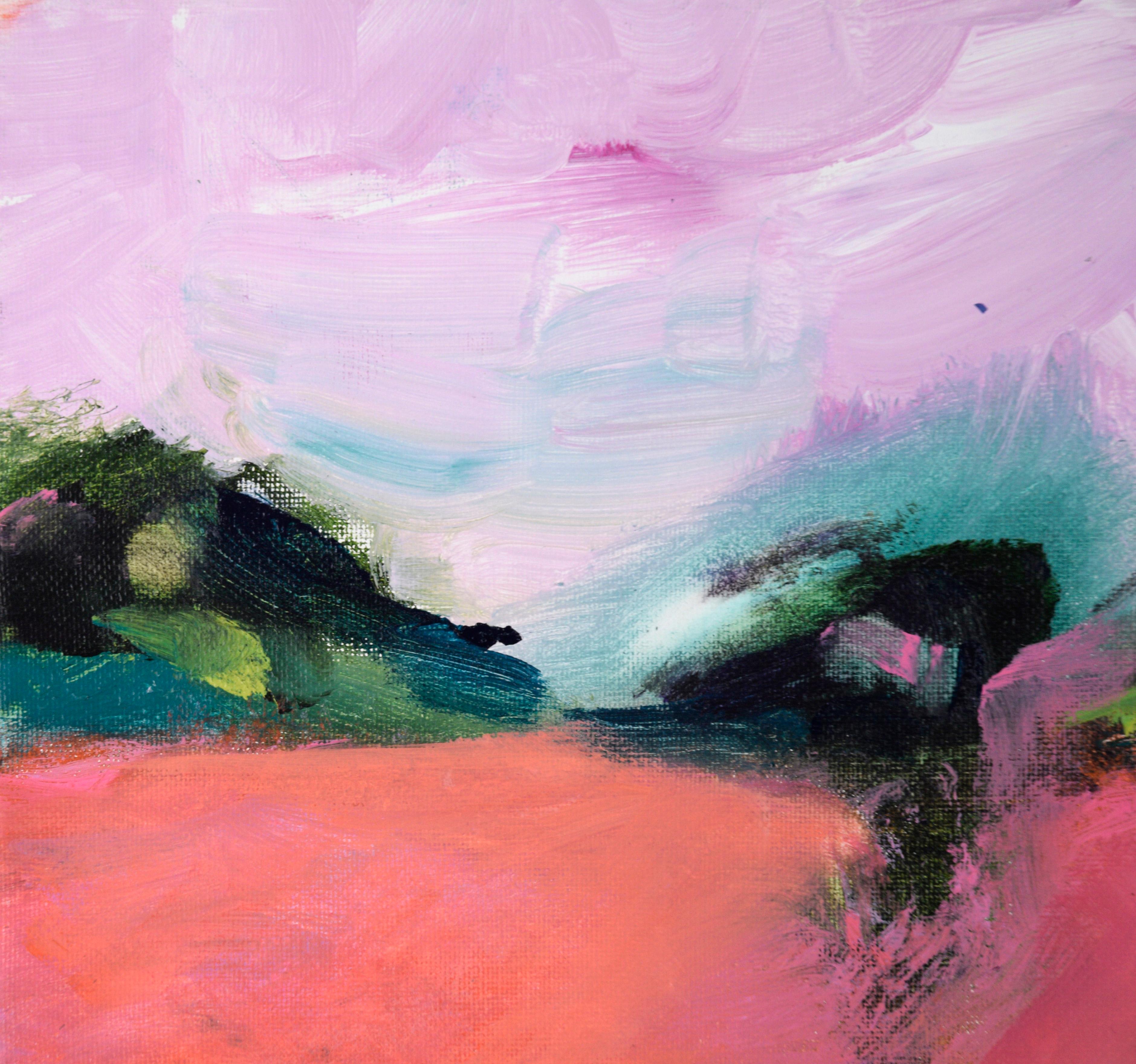 Pink Sky and Magenta Field - Abstracted Landscape in Acrylic on Canvas - Painting by Ilana Ingber