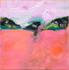 Rosa Himmel und Magentafeld – Abstrakte Landschaft in Acryl auf Leinwand