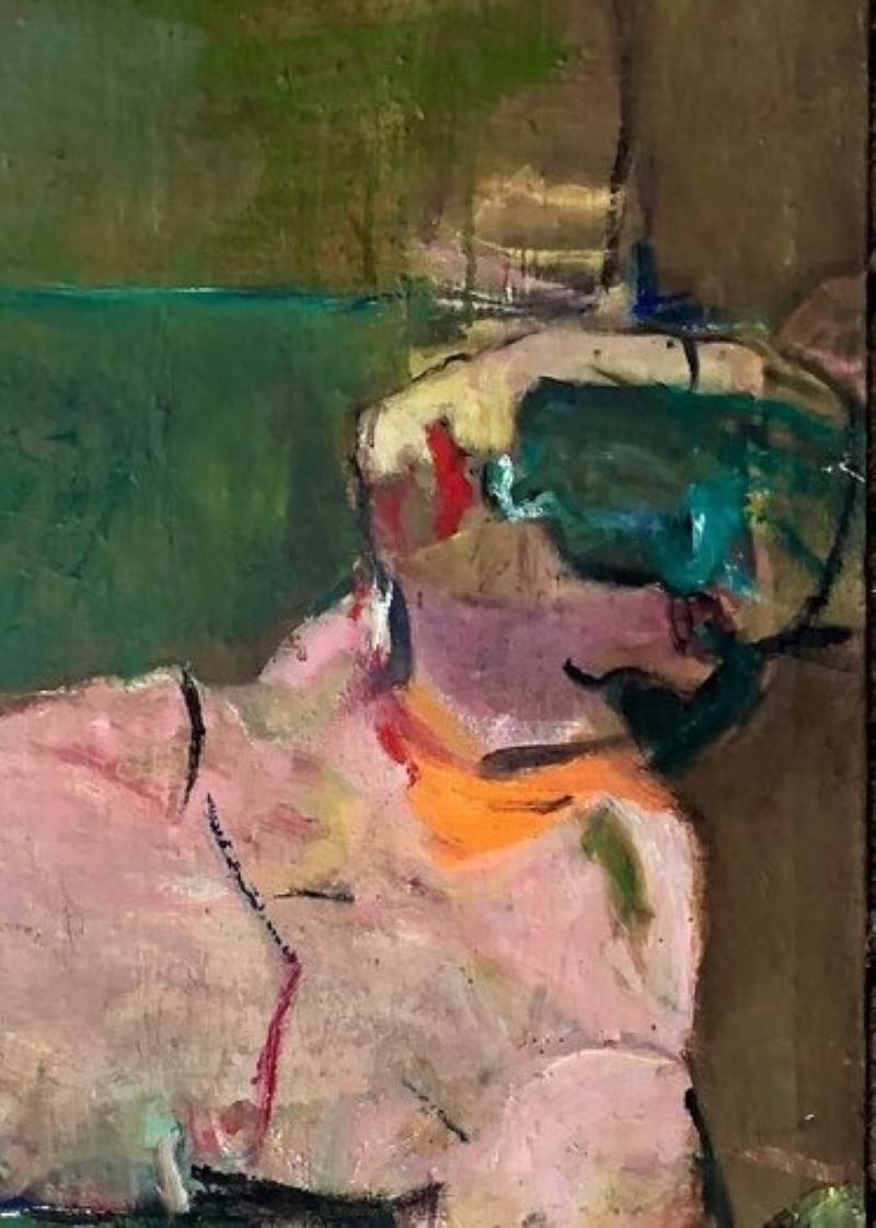 Grünes expressionistisches, abstraktes, figuratives Gemälde auf Leinwand „Reclining“. (Zeitgenössisch), Painting, von Ilana Seati