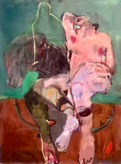 Green Expressive Abstracted Figurative Painting on Fabriano Paper.