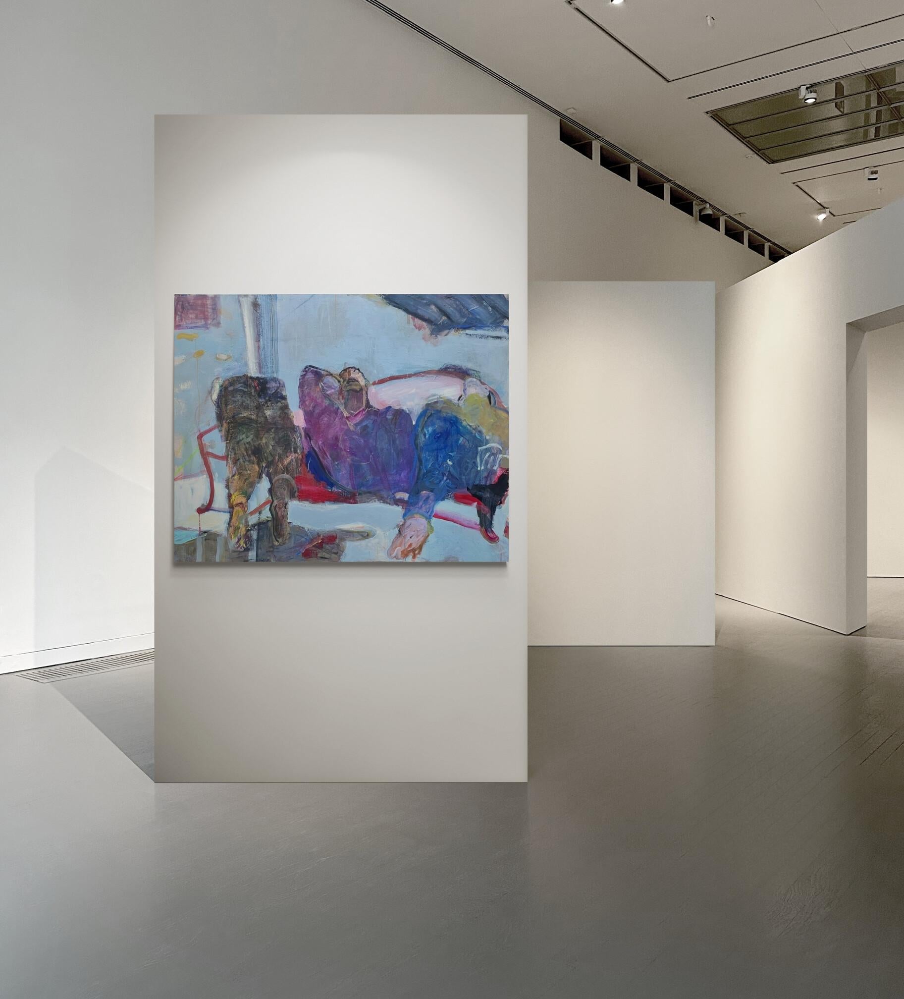 Hellblaues expressionistisches, abstraktes, figuratives Gemälde auf Leinwand – Painting von Ilana Seati