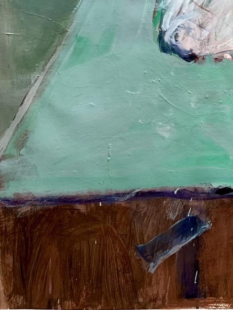 Pintura figurativa abstracta expresiva azul claro sobre papel Fabriano 2