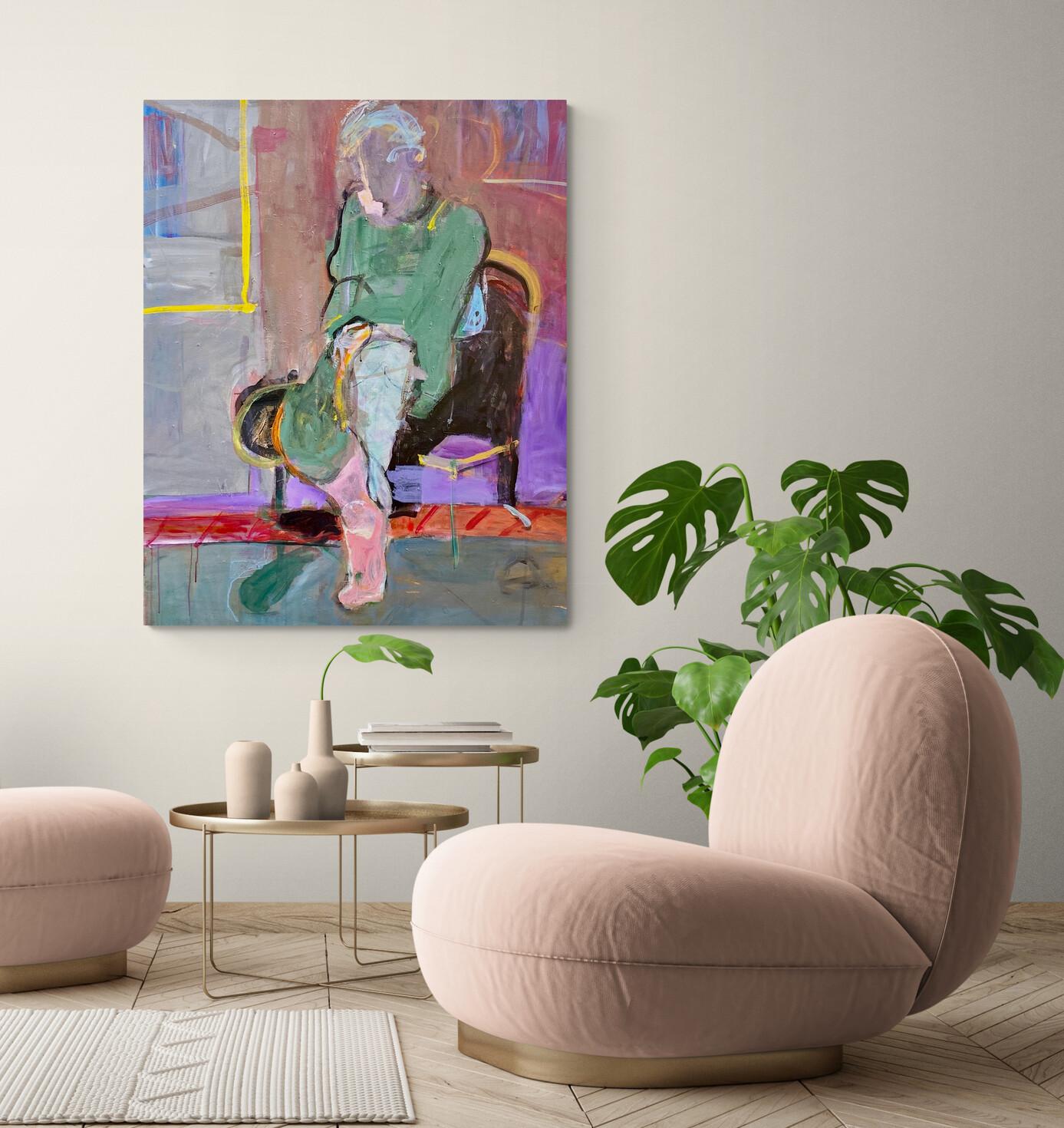 Peinture figurative abstraite expressive aux couleurs pastel - Painting de Ilana Seati