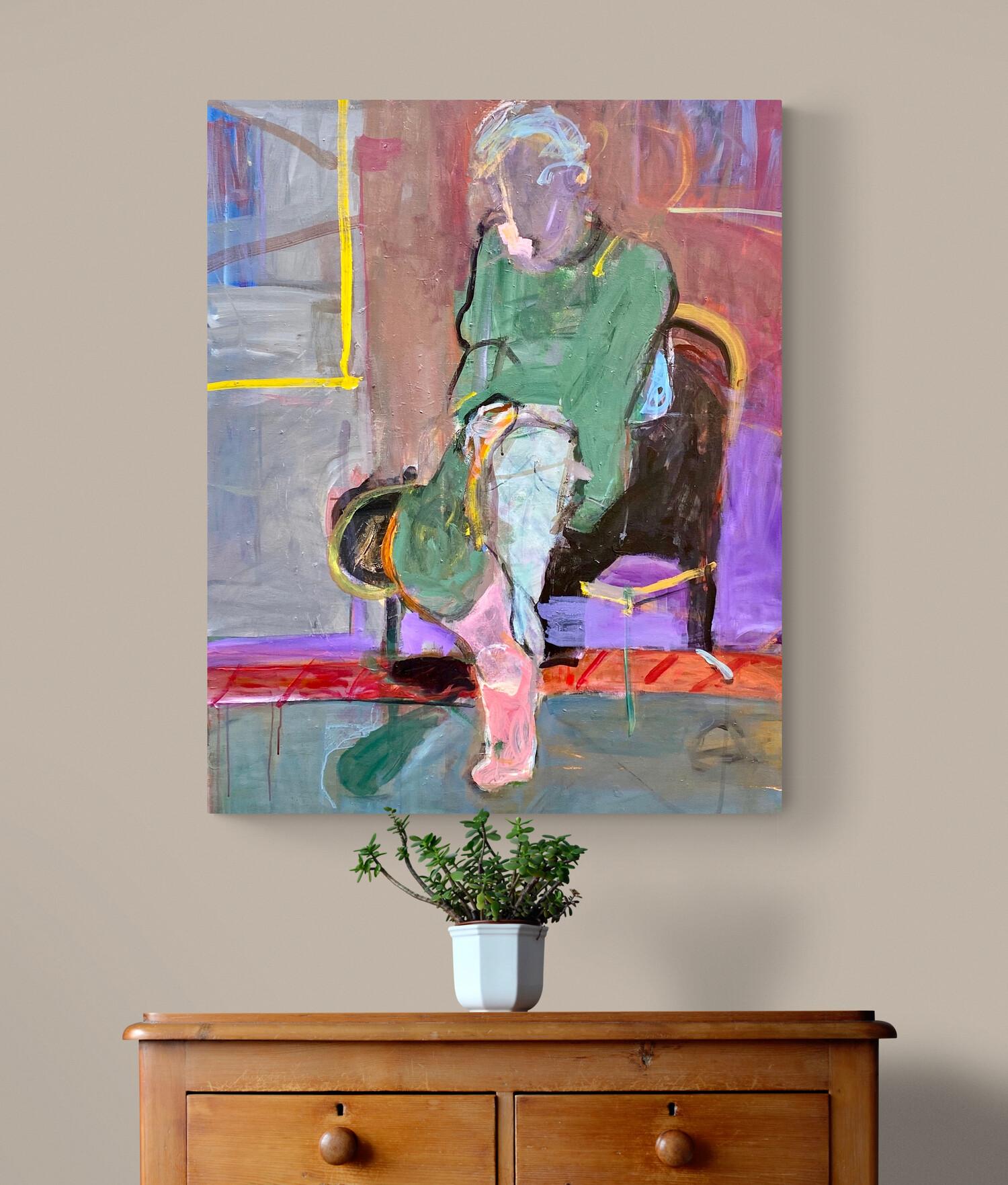 Peinture figurative abstraite expressive aux couleurs pastel en vente 2