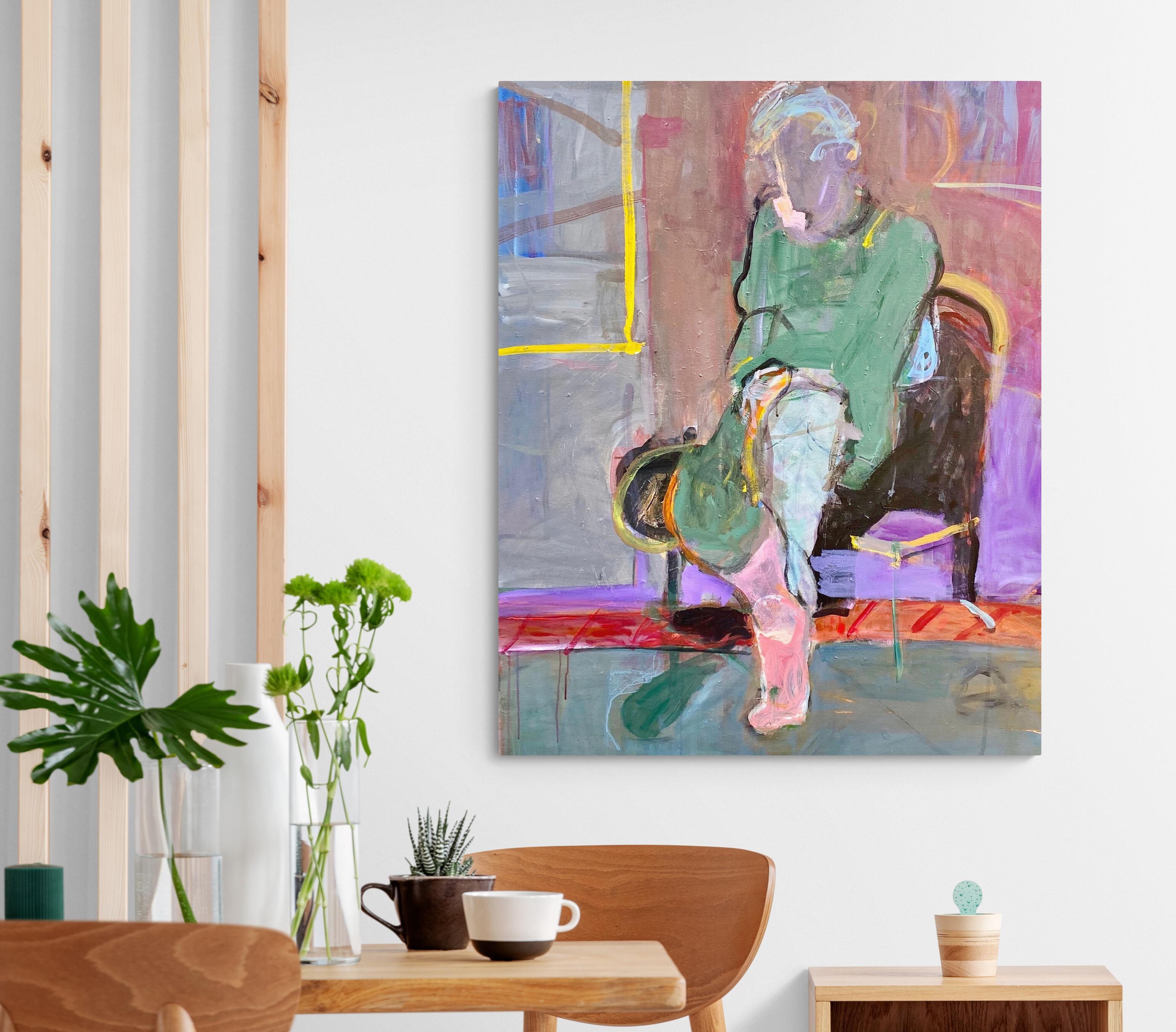 Pastel Coloured Expressive Abstracted Figurative Painting Canvas. For Sale 4