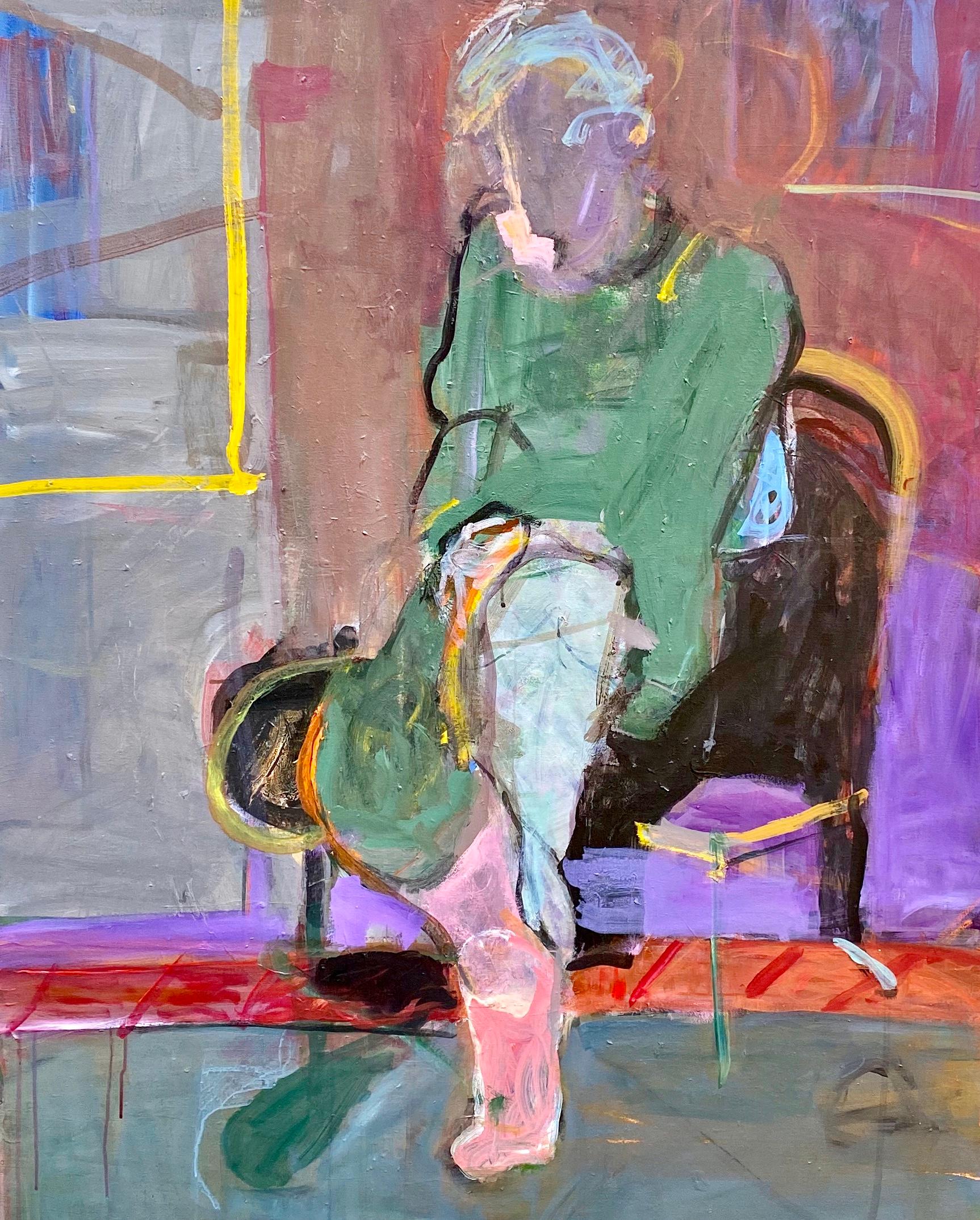Abstract Painting Ilana Seati - Peinture figurative abstraite expressive aux couleurs pastel
