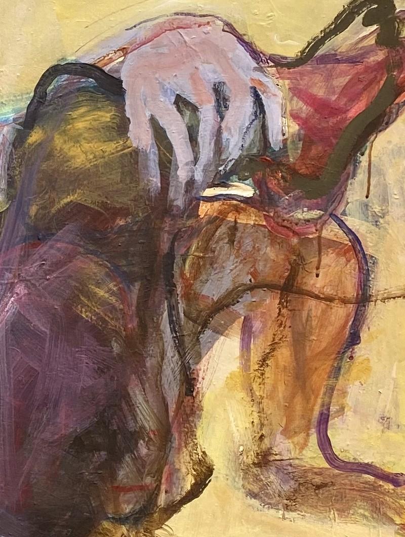 Pastel Yellow Expressive Abstracted Figurative Painting on Canvas For Sale 4