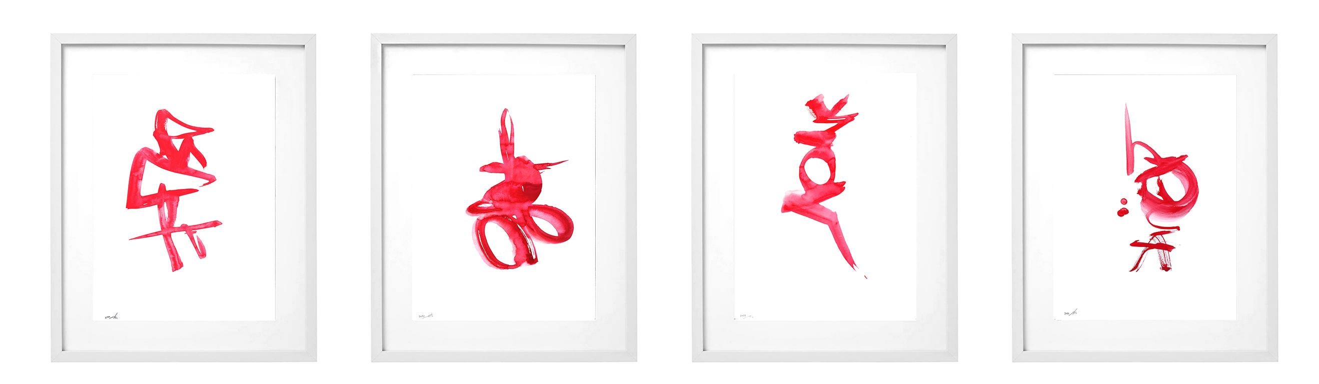 L'abstraction rouge quadruple - peinture abstraite en vente 2