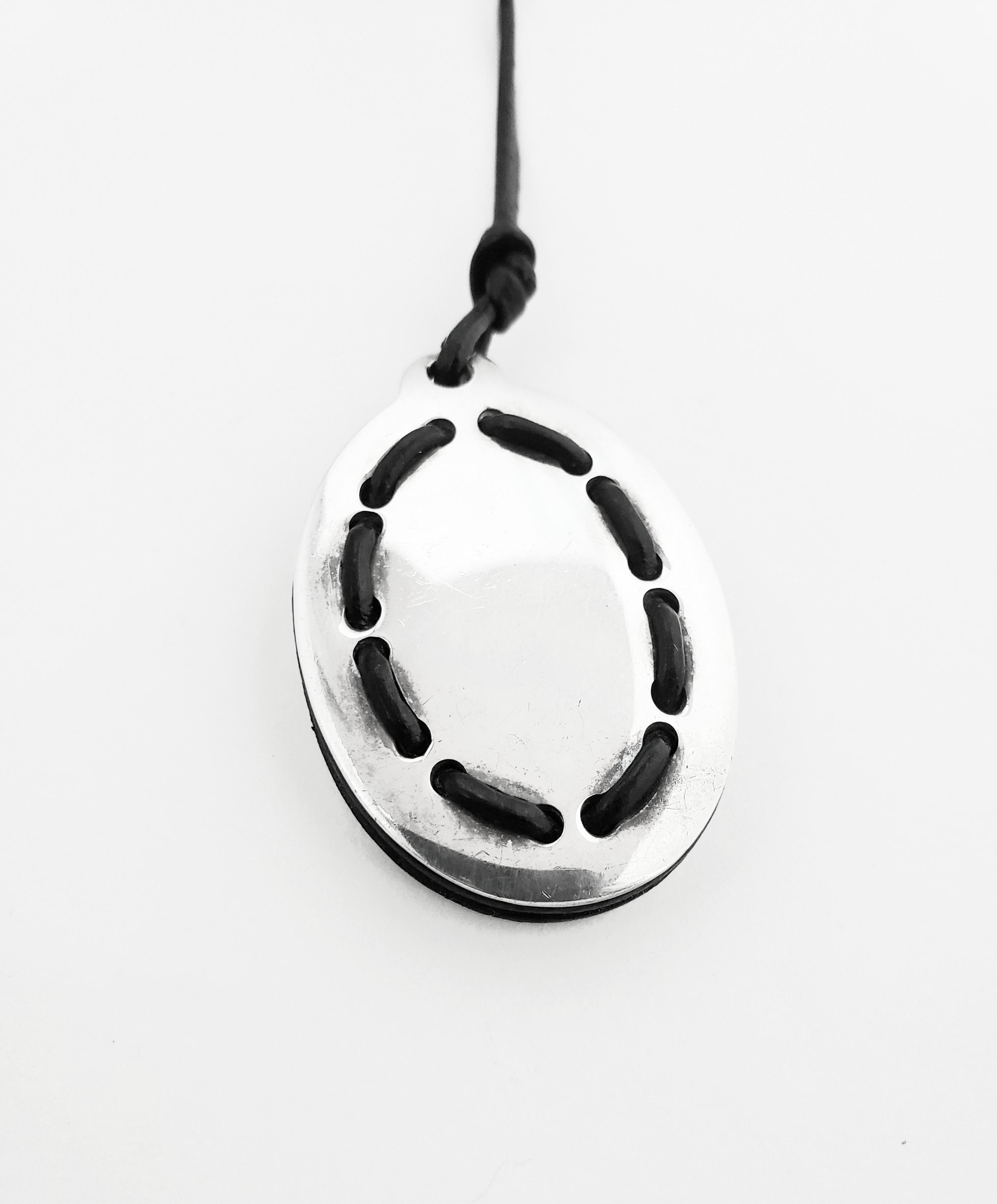 Ilario Casi Italy Sterling Silver Pendant with Black Cord Necklace In Good Condition For Sale In Washington Depot, CT