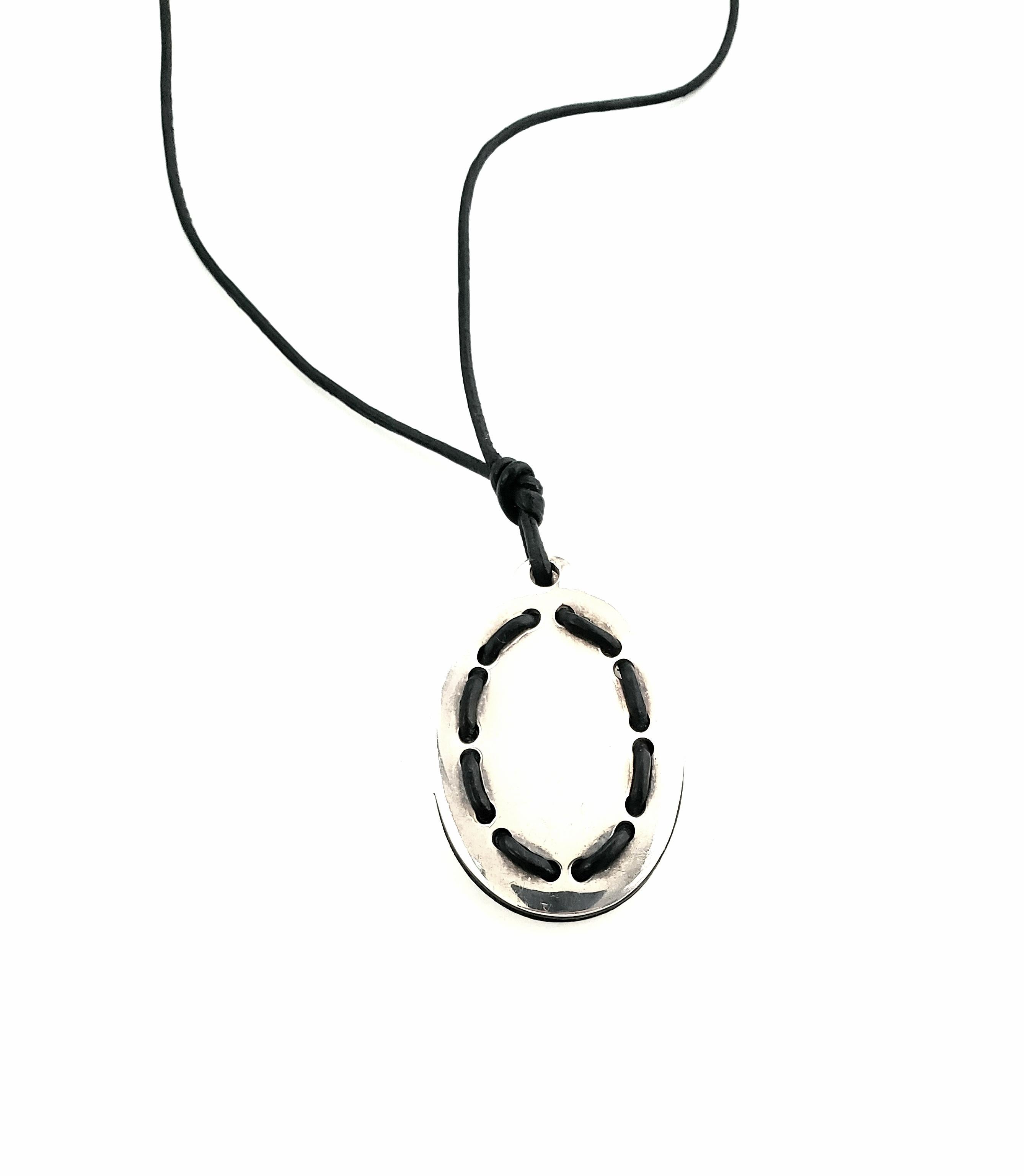Ilario Casi Italy Sterling Silver Pendant with Black Cord Necklace For Sale 1