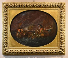 See Landscape Night Naval Battle Mercanti 17/18th Century Paint Oil on copper
