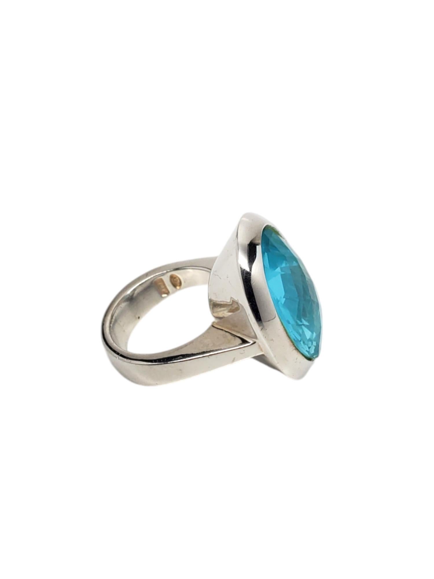 Oval Cut Ilario Sterling Silver Blue Faceted Oval Stone Ring Size 7.5 #19945