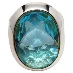 Ilario Sterling Silver Blue Faceted Oval Stone Ring Size 7.5 #19945