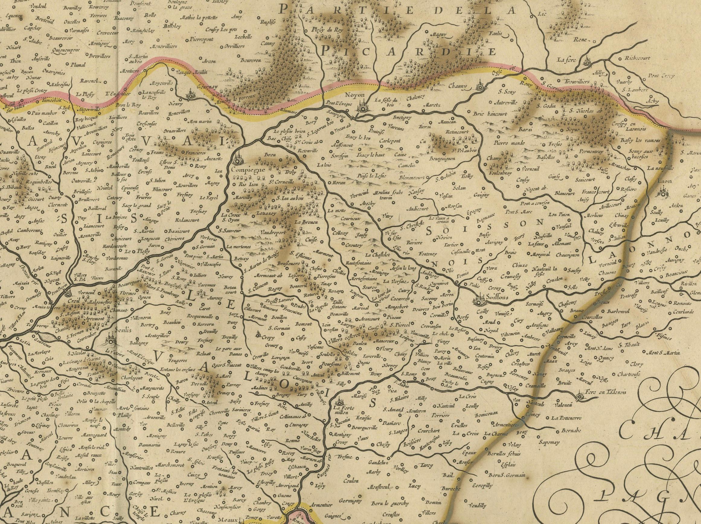 Gravé Carte de l'Île-de-France, y compris Paris - Gravure à la main de F. De Wit c. 1688 en vente