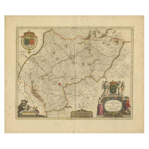 Île-de-France Map, including Paris - Hand-Colored Engraving by F. De Wit c. 1688