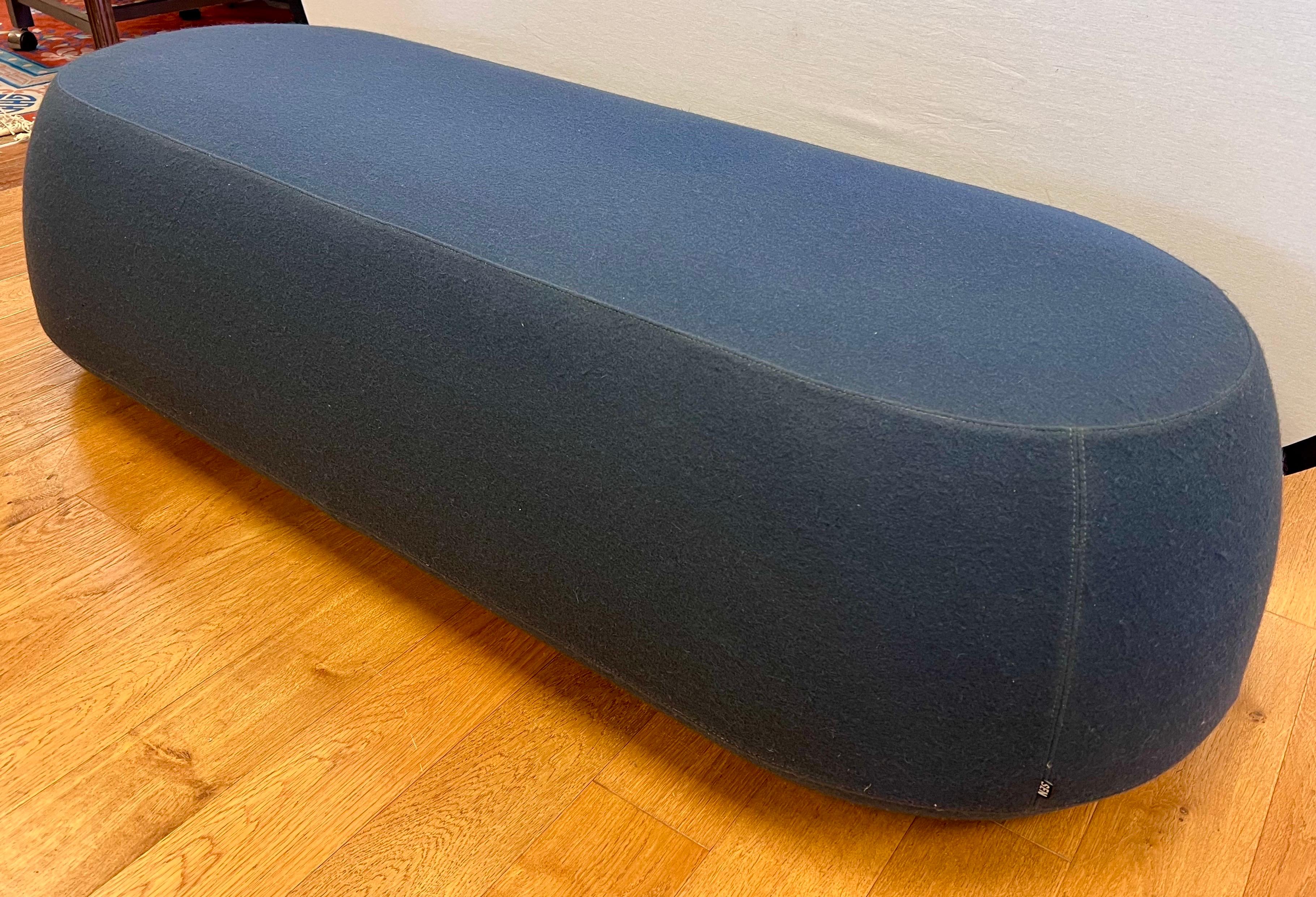 Mid-Century Modern Ile Navy Blue Upholstered Three Seat Bench Ottoman by Neils Bendsten Italy For Sale