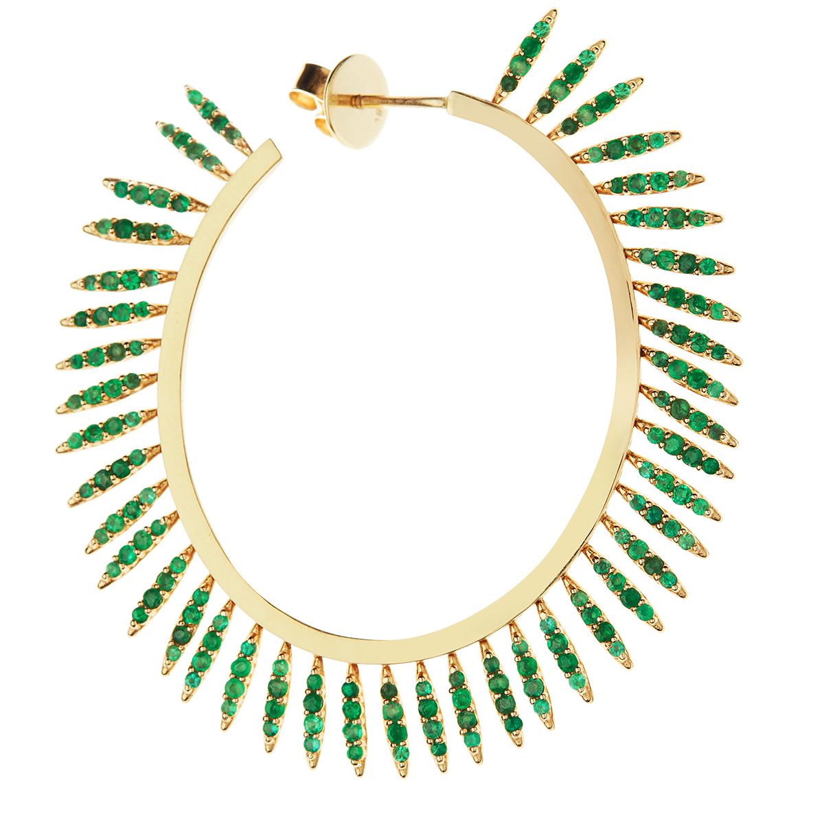 18 Karat Gold and Emerald Grass Fringe Hoops Y-LCHD In New Condition For Sale In Athens, GR