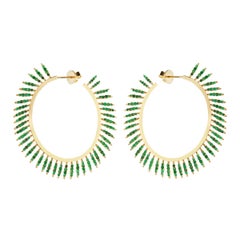 18 Karat Gold and Emerald Grass Fringe Hoops Y-LCHD