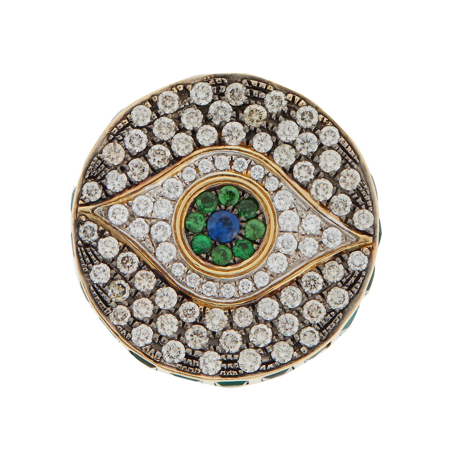 Round Cut Ileana Makri, 18 Karat Gold Diamond and Emerald Dawn Candy Ring For Sale