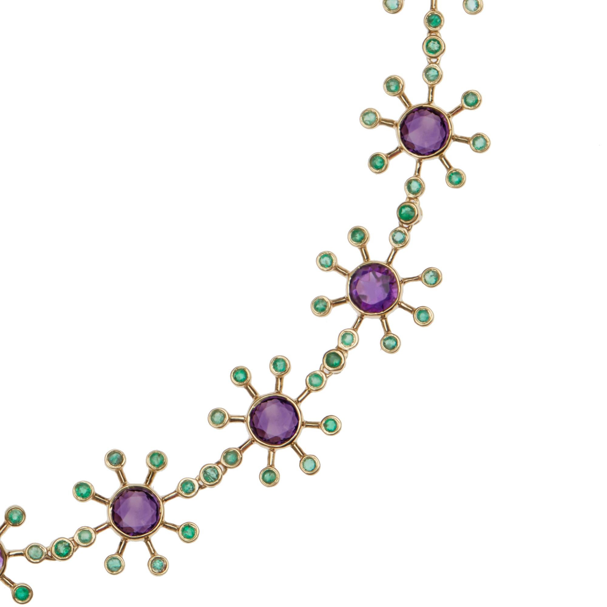 18 Karat Gold Amethyst and Emerald Necklace In New Condition For Sale In Athens, GR