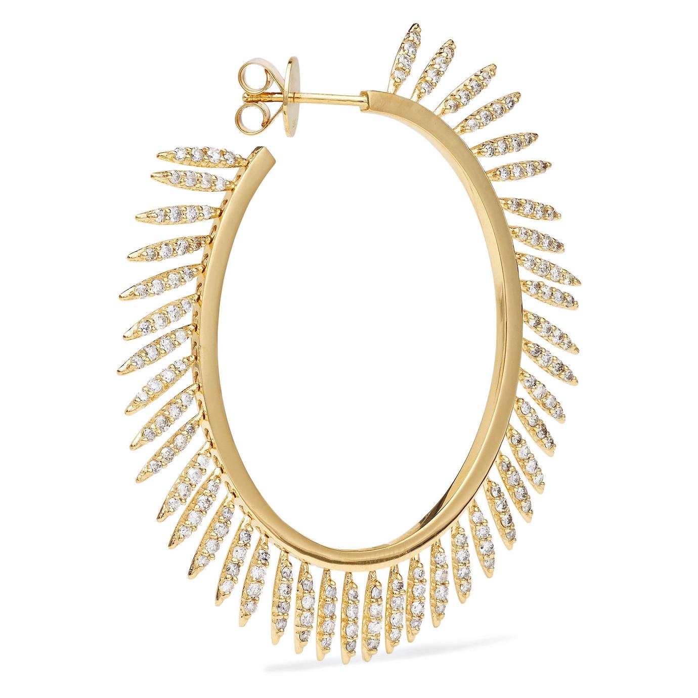 Ileana Makri 18kt Gold and Diamond Grass Fringe Hoops In New Condition For Sale In Athens, GR