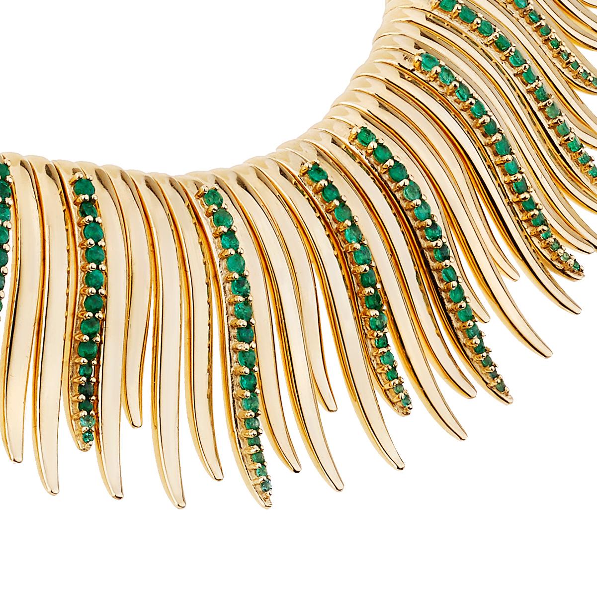 Women's 18 Karat Gold and Emerald Grass Leaves Necklace For Sale