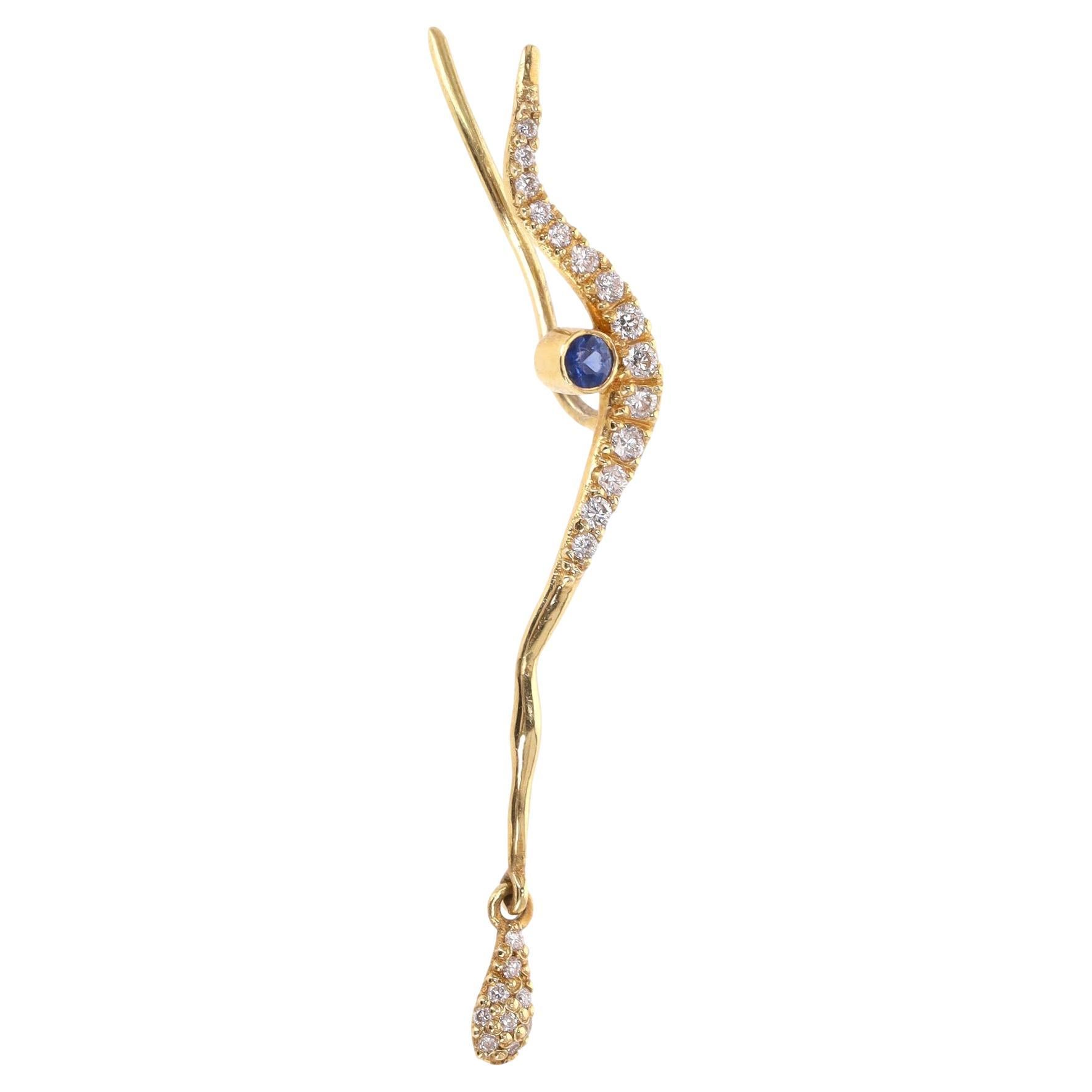 Ileana Makri 18k Gold Diamond & Sapphire Single Ear Climber For Sale