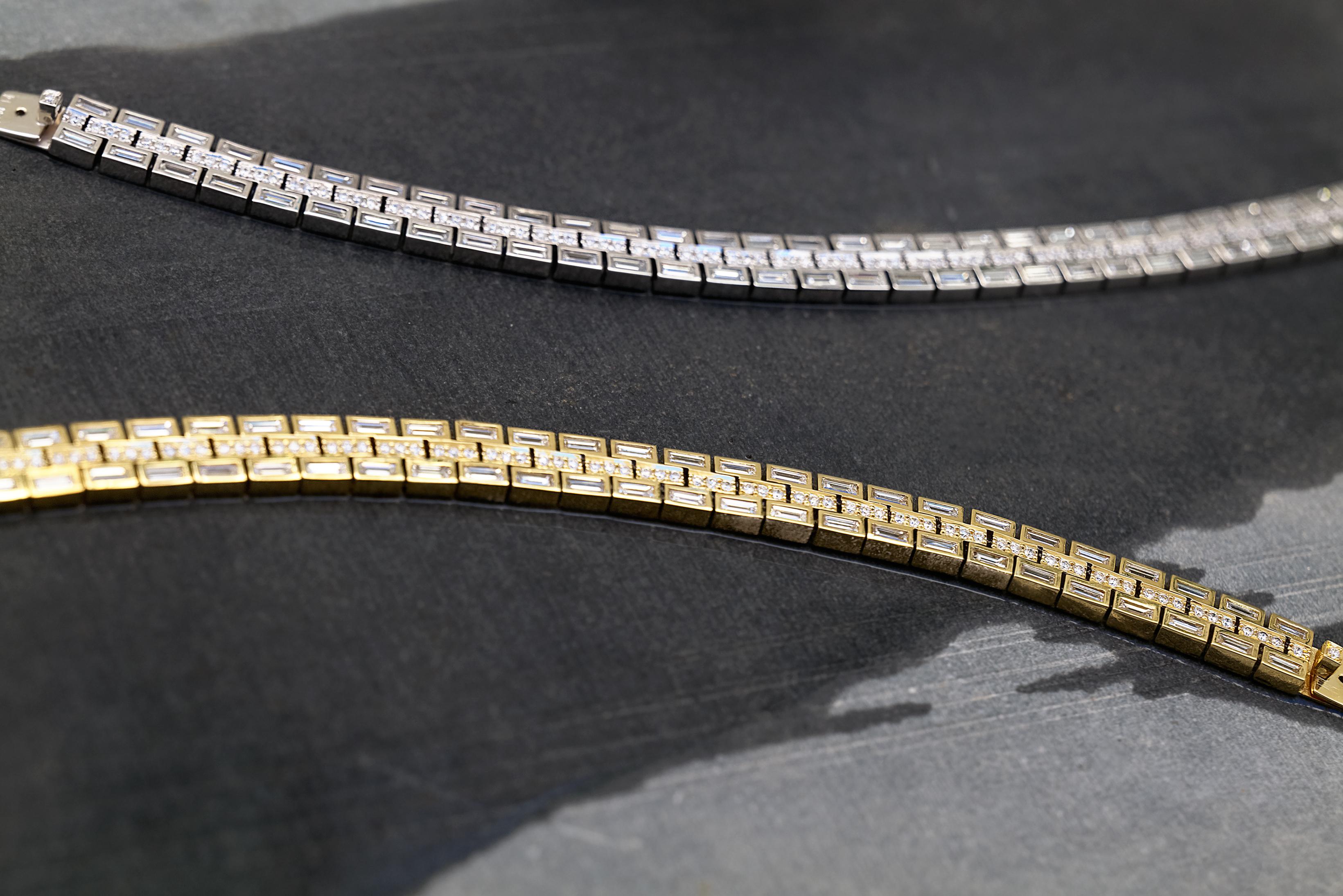 Women's or Men's 18 Karat White Gold Baguette Dream Bracelet For Sale