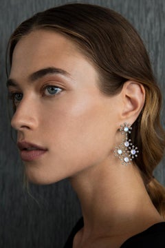 18 Karat White Gold Moonstone and Apatite Earrings