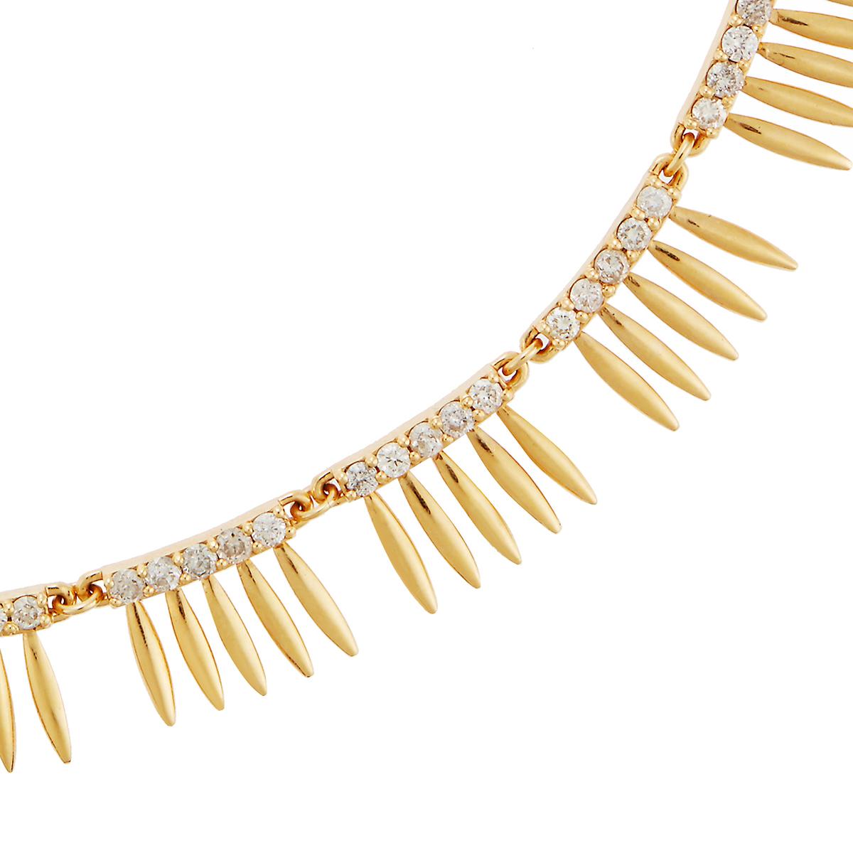 Round Cut 18 Karat Gold and Diamond Grass Sunny Leaves Necklace For Sale