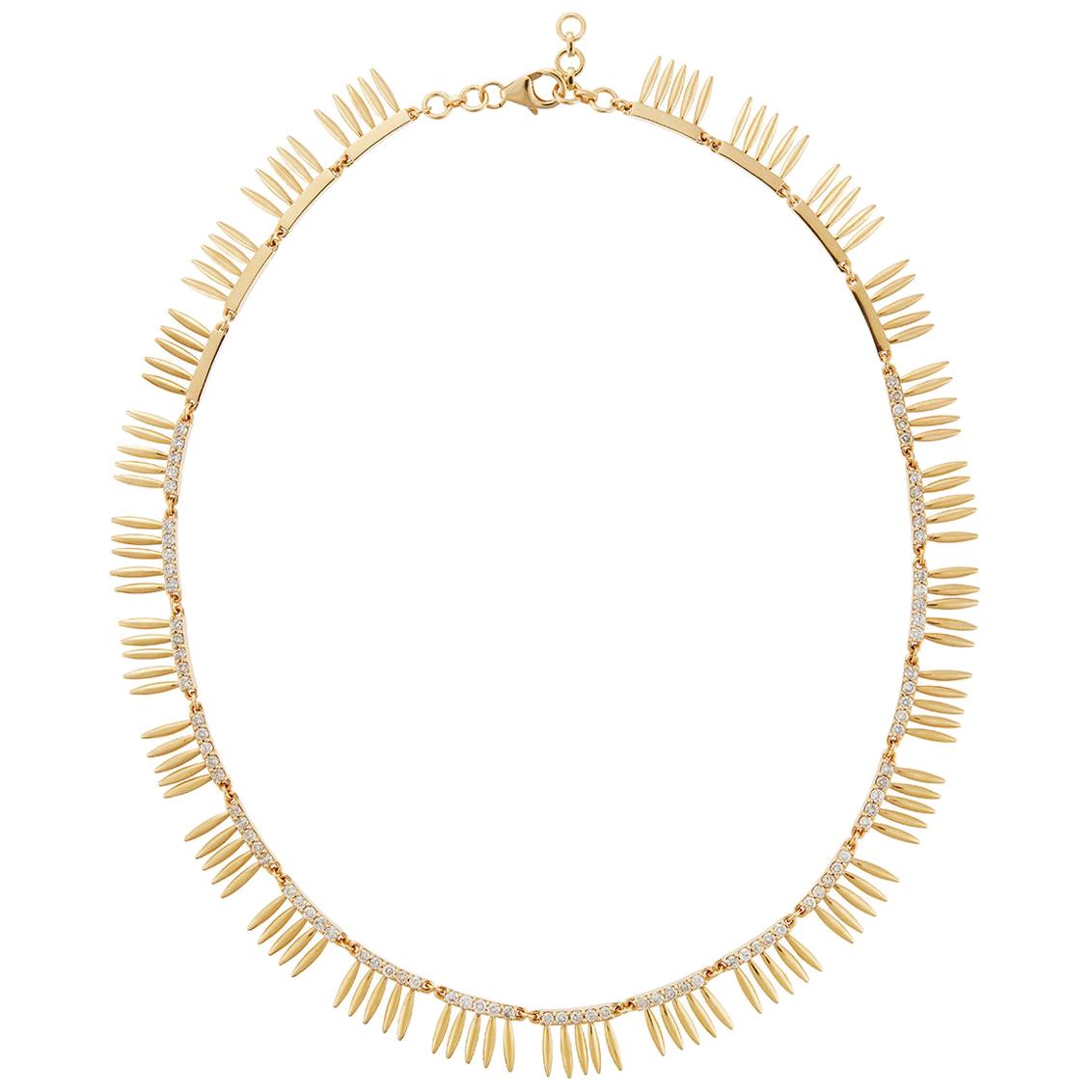 18 Karat Gold and Diamond Grass Sunny Leaves Necklace For Sale