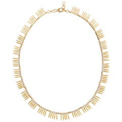 18 Karat Gold and Diamond Grass Sunny Leaves Necklace