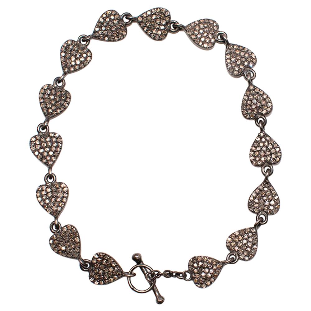 Ileana Makri Love Chain Oxidized Silver Bracelet with Grey Diamonds