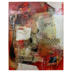 Ilene Kahan Lady in Red Collage Acrylic Painting Canvas