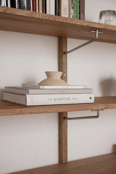 Ilia 4 Wall long shelving system Made in white Oak and Stainless Steel