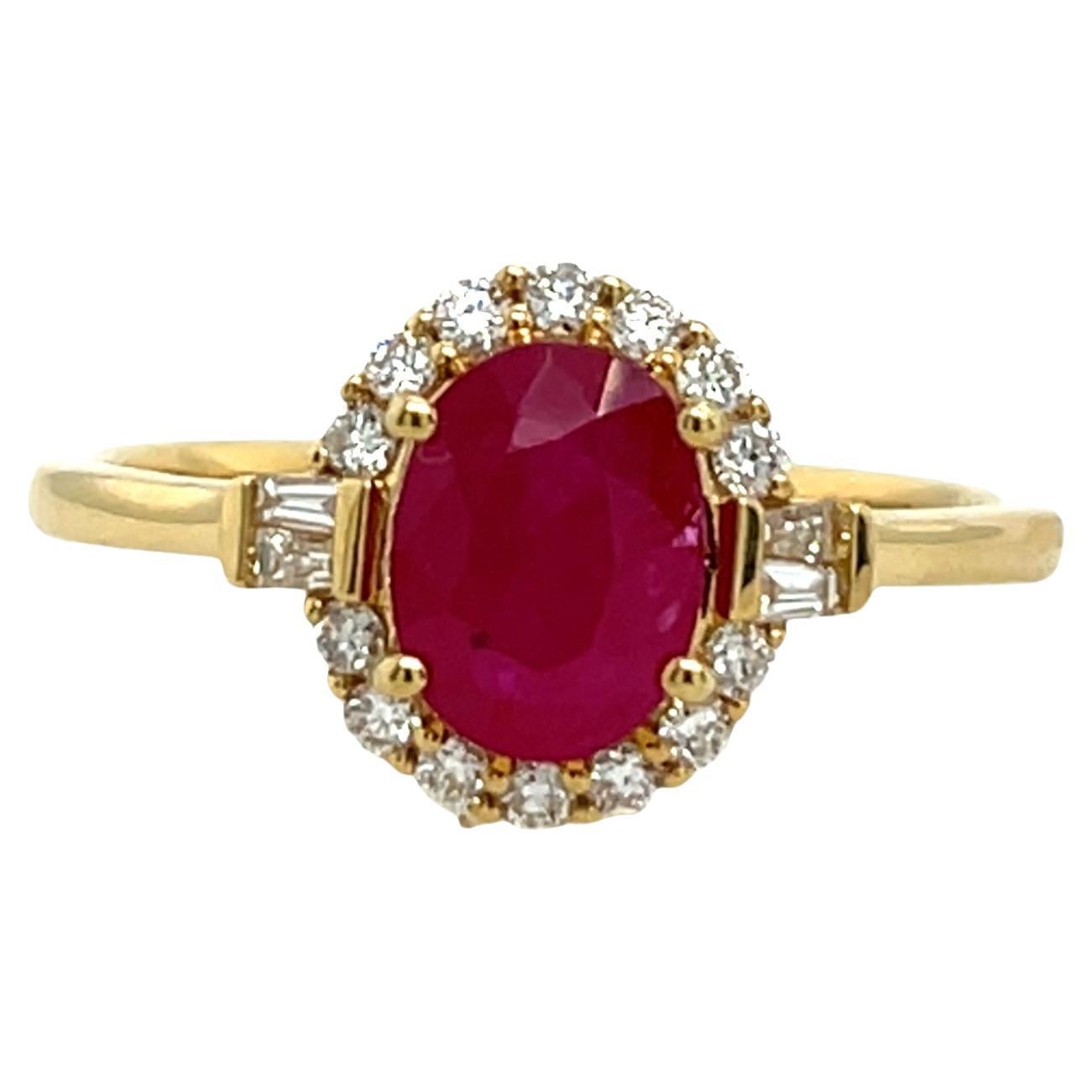 ILIANA Bague en or jaune 18ct sertie de rubis et de diamants naturels