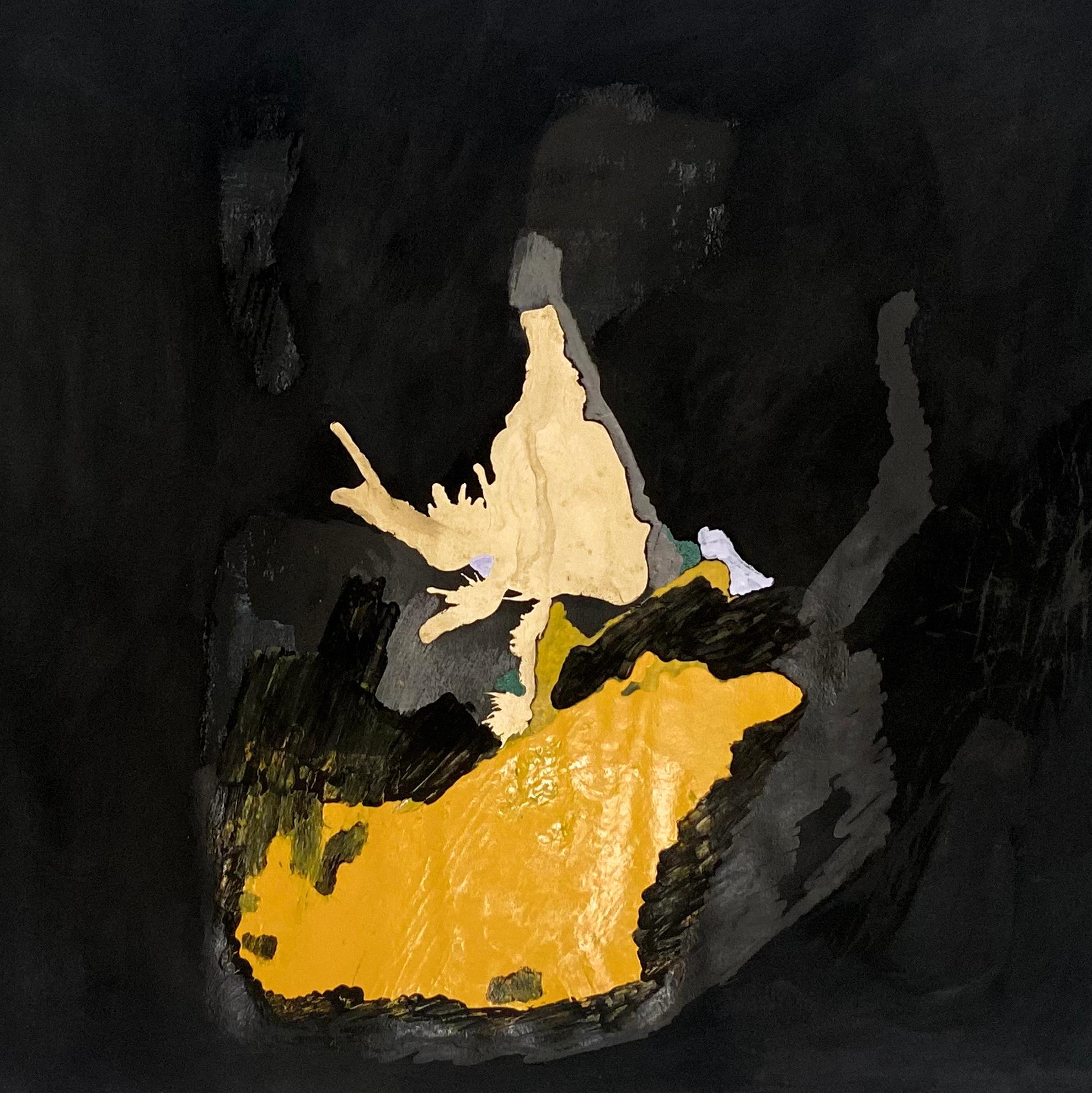 Golden  - Black Abstract Painting by Iliana Ortega