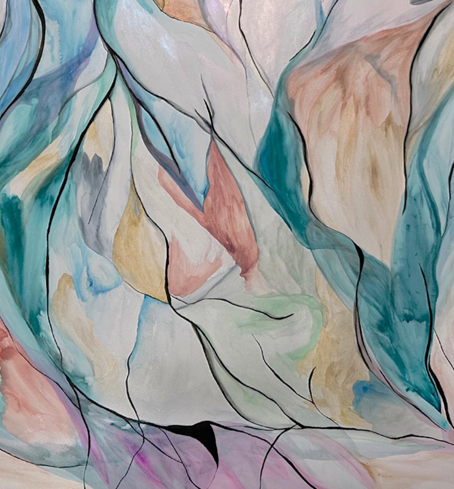 Ondas luminosas - Landscape Painting Gris de Iliana Ortega