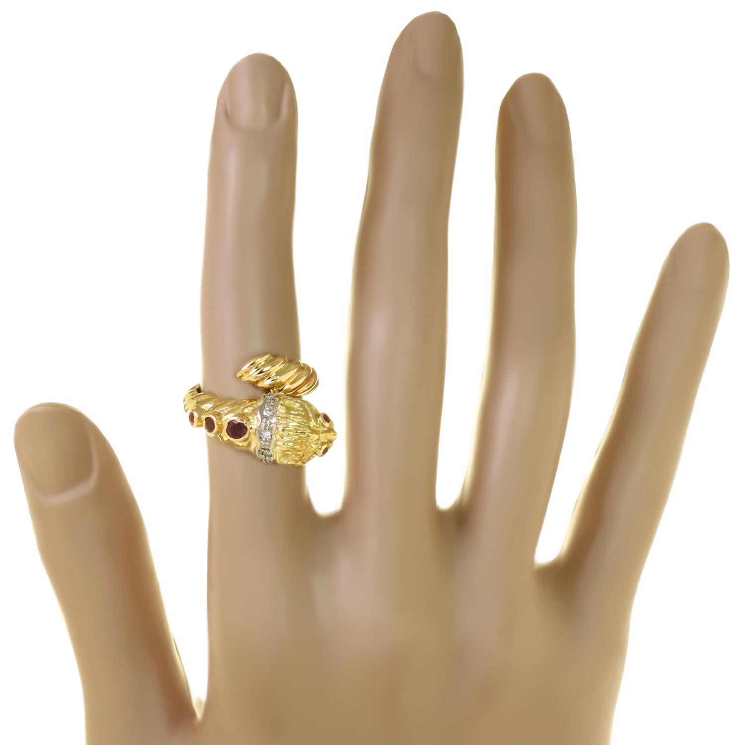 Brilliant Cut ILIAS LALAIOUNIS Chimera Ruby Diamond 18k Yellow Gold Ring For Sale