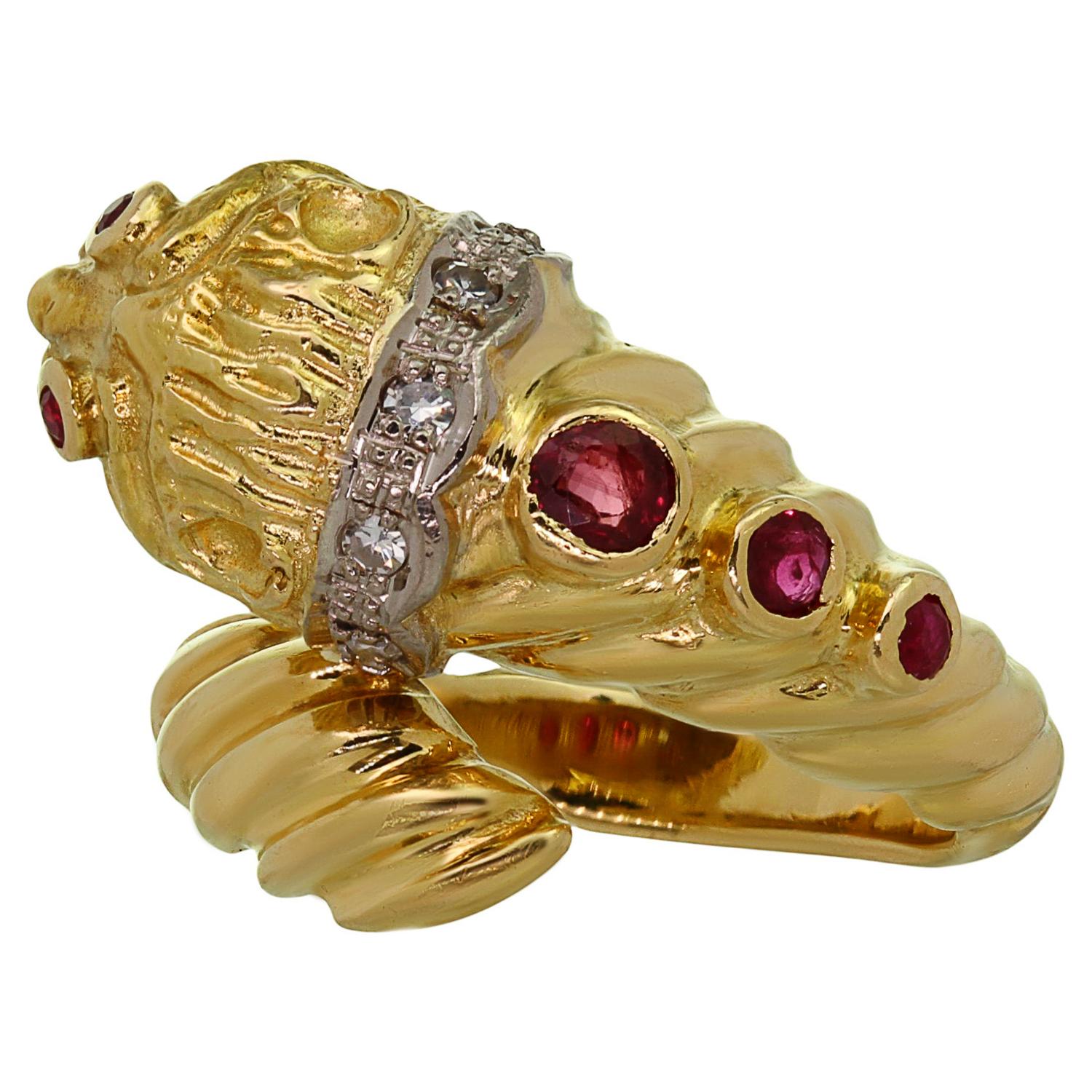 Women's ILIAS LALAIOUNIS Chimera Ruby Diamond 18k Yellow Gold Ring For Sale