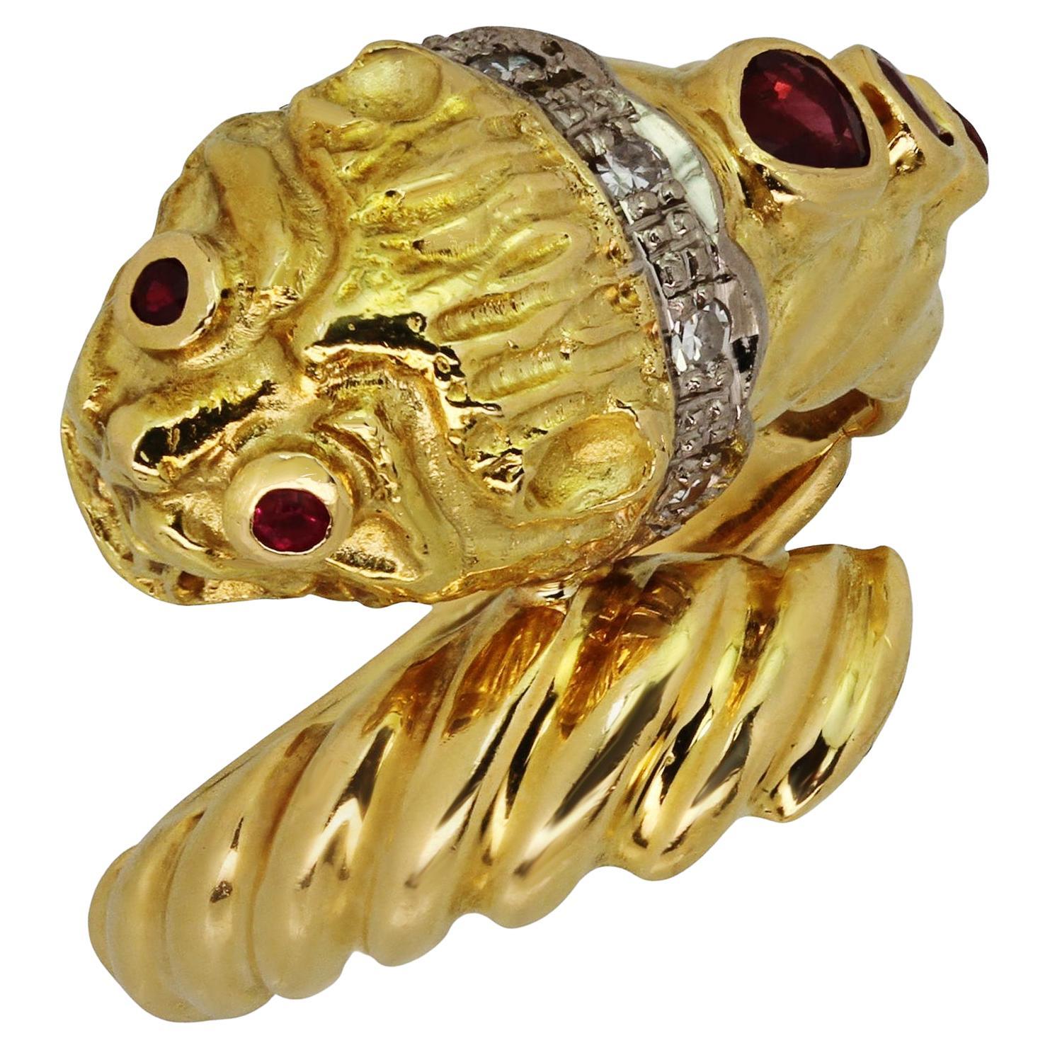 ILIAS LALAIOUNIS Chimera Ruby Diamond 18k Yellow Gold Ring