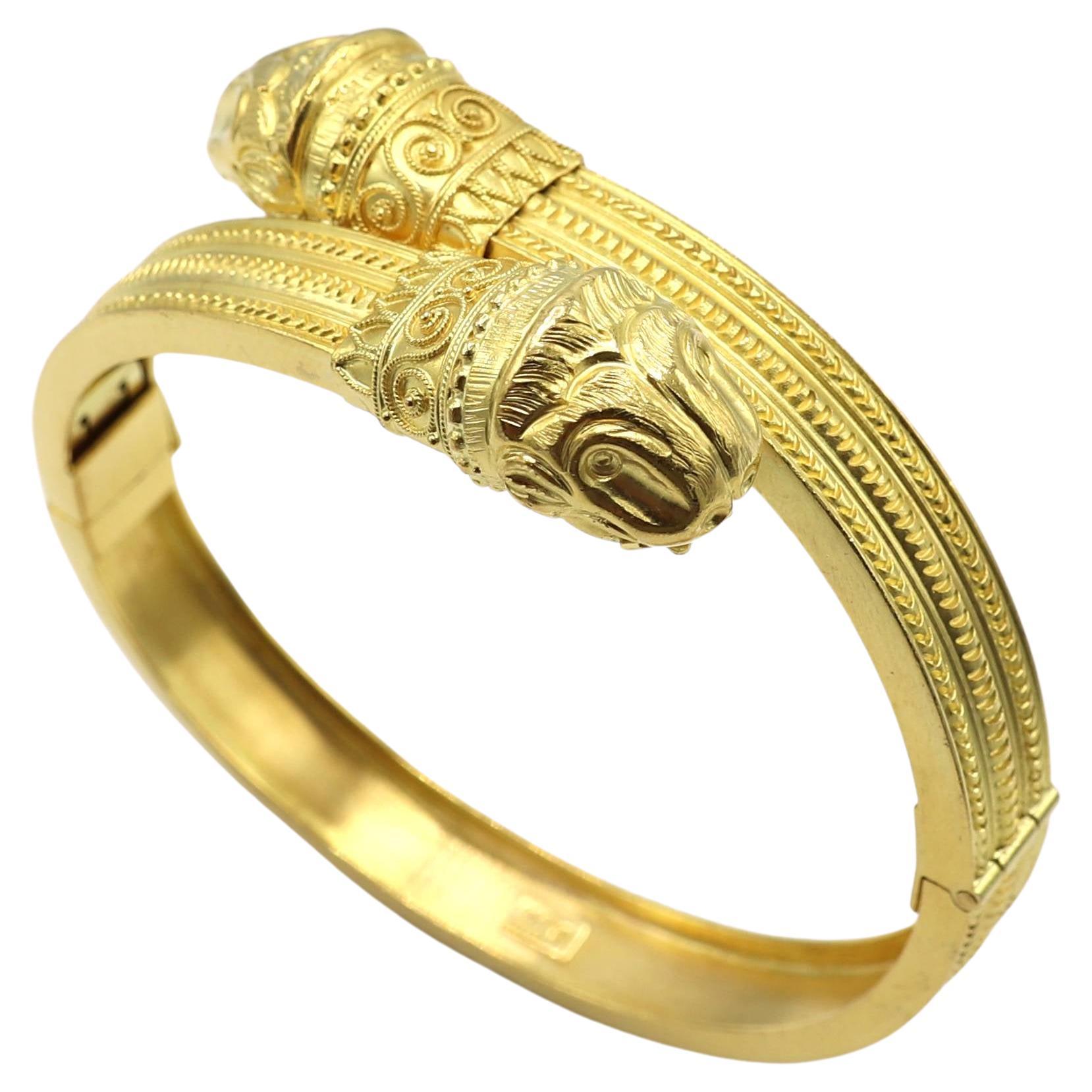 Ilias Lalaounis 18 Karat Double Lion Head Bypass Bangle Bracelet