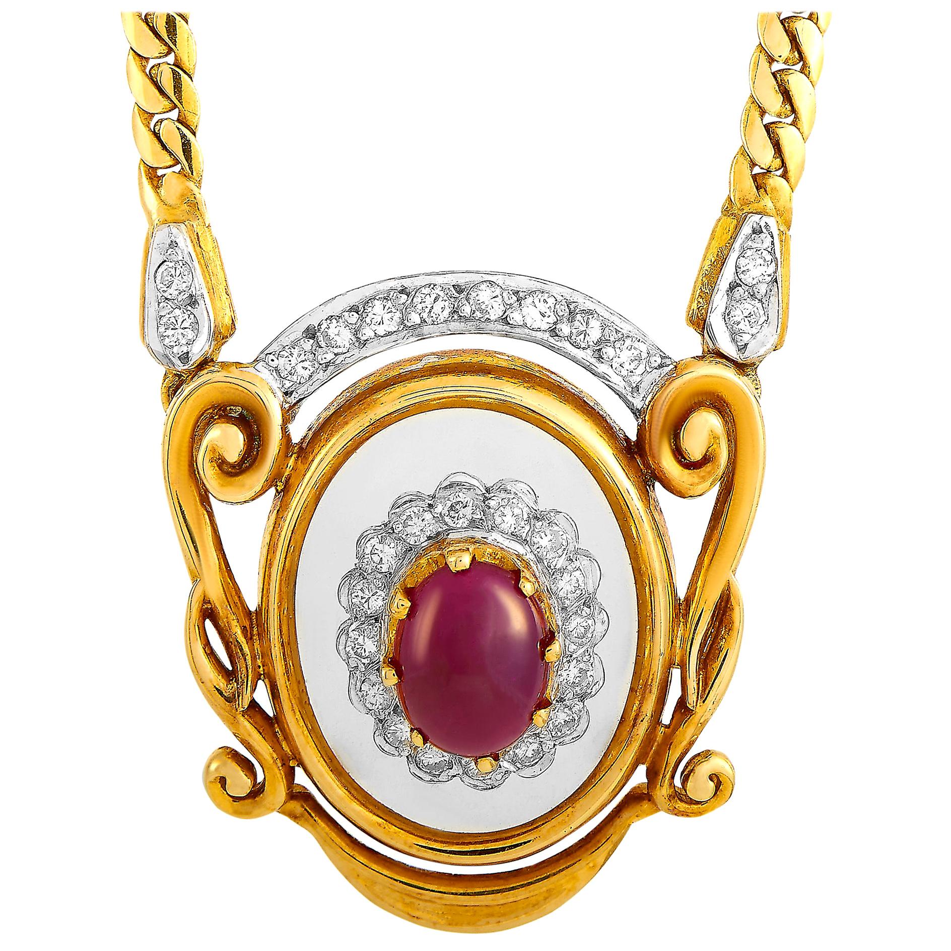 Ilias Lalaounis 18 Karat Gold 0.50 Carat Diamond, Ruby and Crystal Necklace