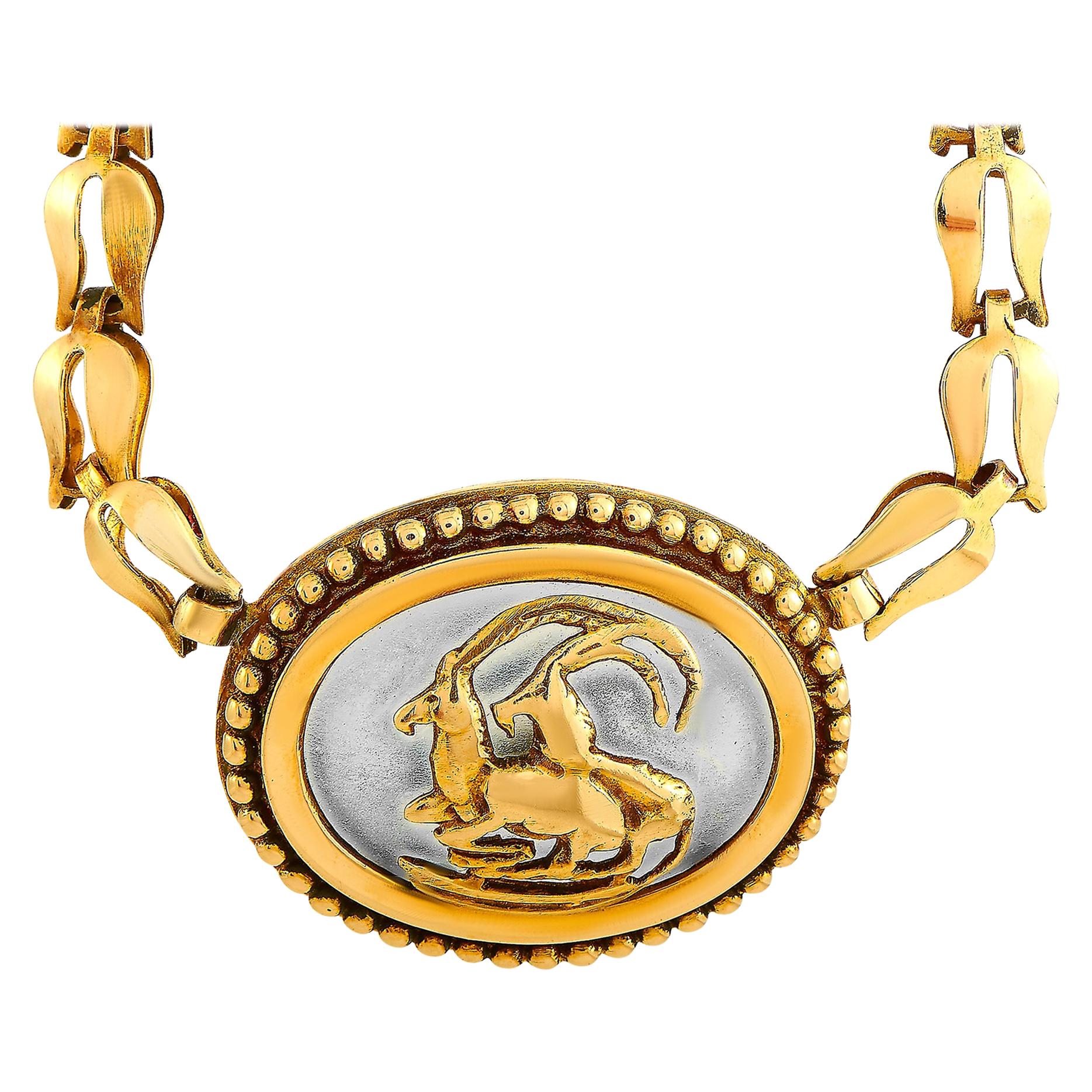 Ilias Lalaounis 18 Karat Yellow Gold Crystal Ram Necklace