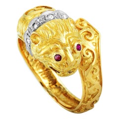 Ilias Lalaounis 18 Karat Yellow Gold Diamond and Ruby Chimera Dragon Ring
