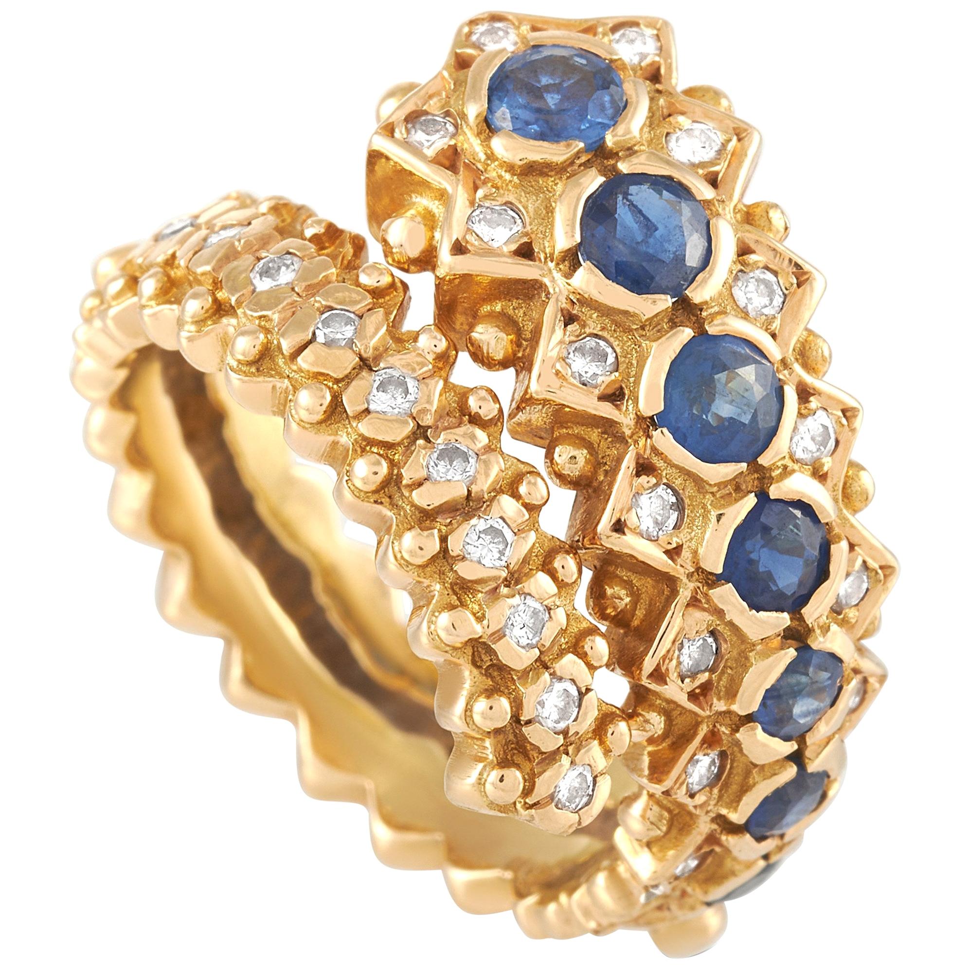 Ilias Lalaounis 18 Karat Yellow Gold Diamond and Sapphire Ring