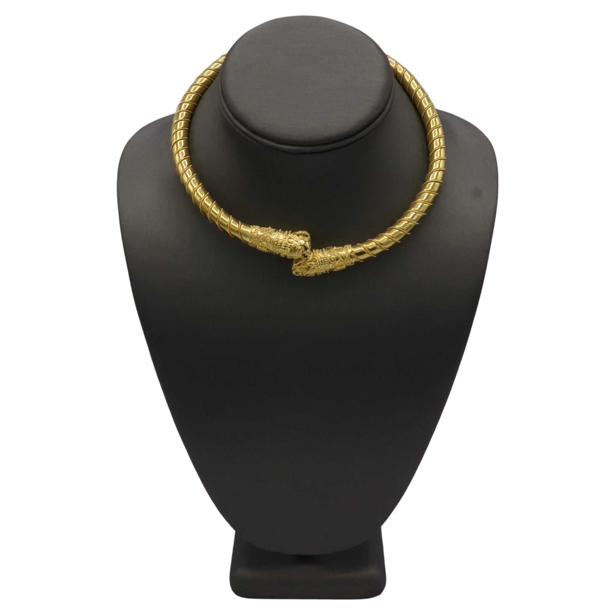 Contemporary Ilias Lalaounis 18 Karat Yellow Gold Double Lion Animal Head Collar Necklace