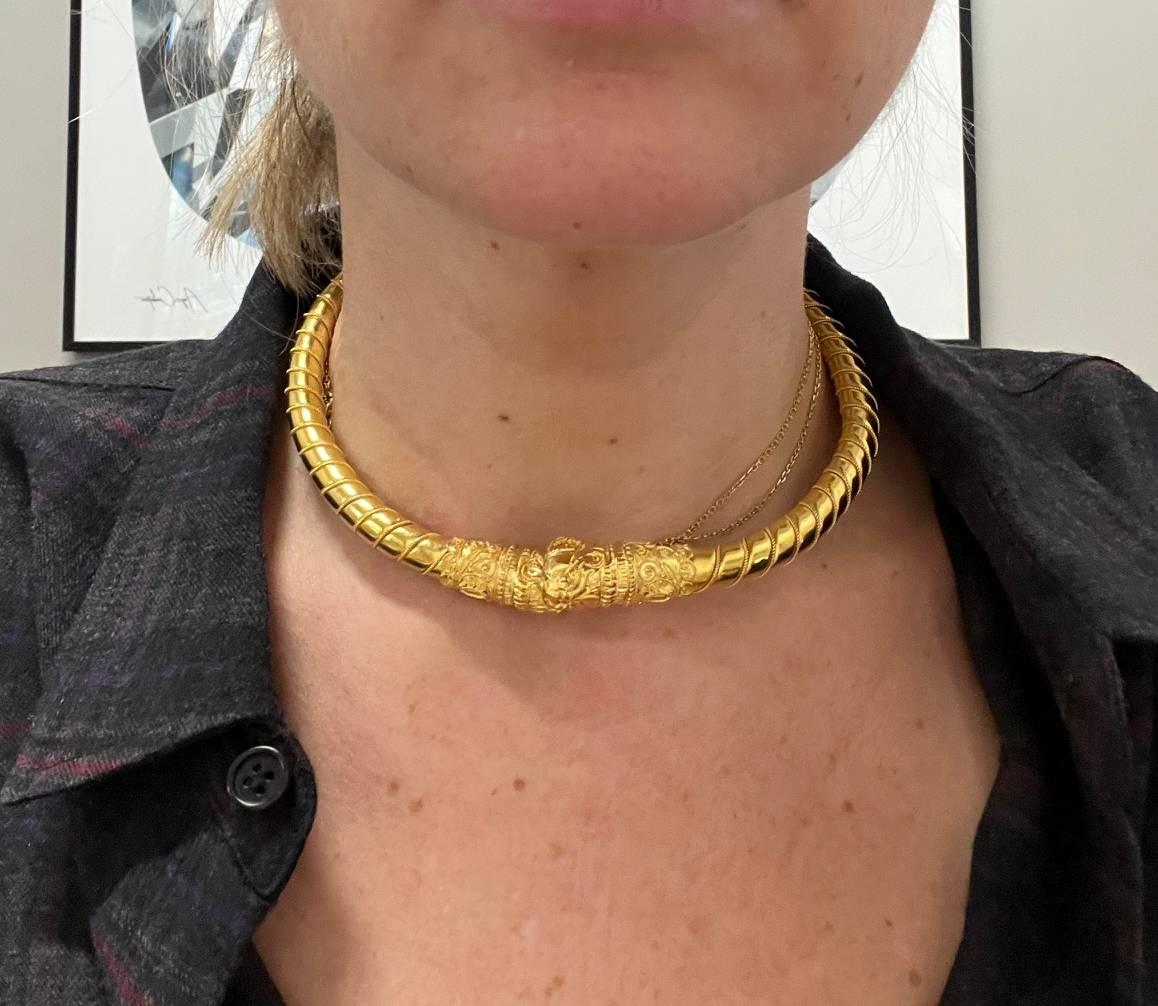 Ilias Lalaounis 18 Karat Yellow Gold Double Lion Animal Head Collar Necklace 1