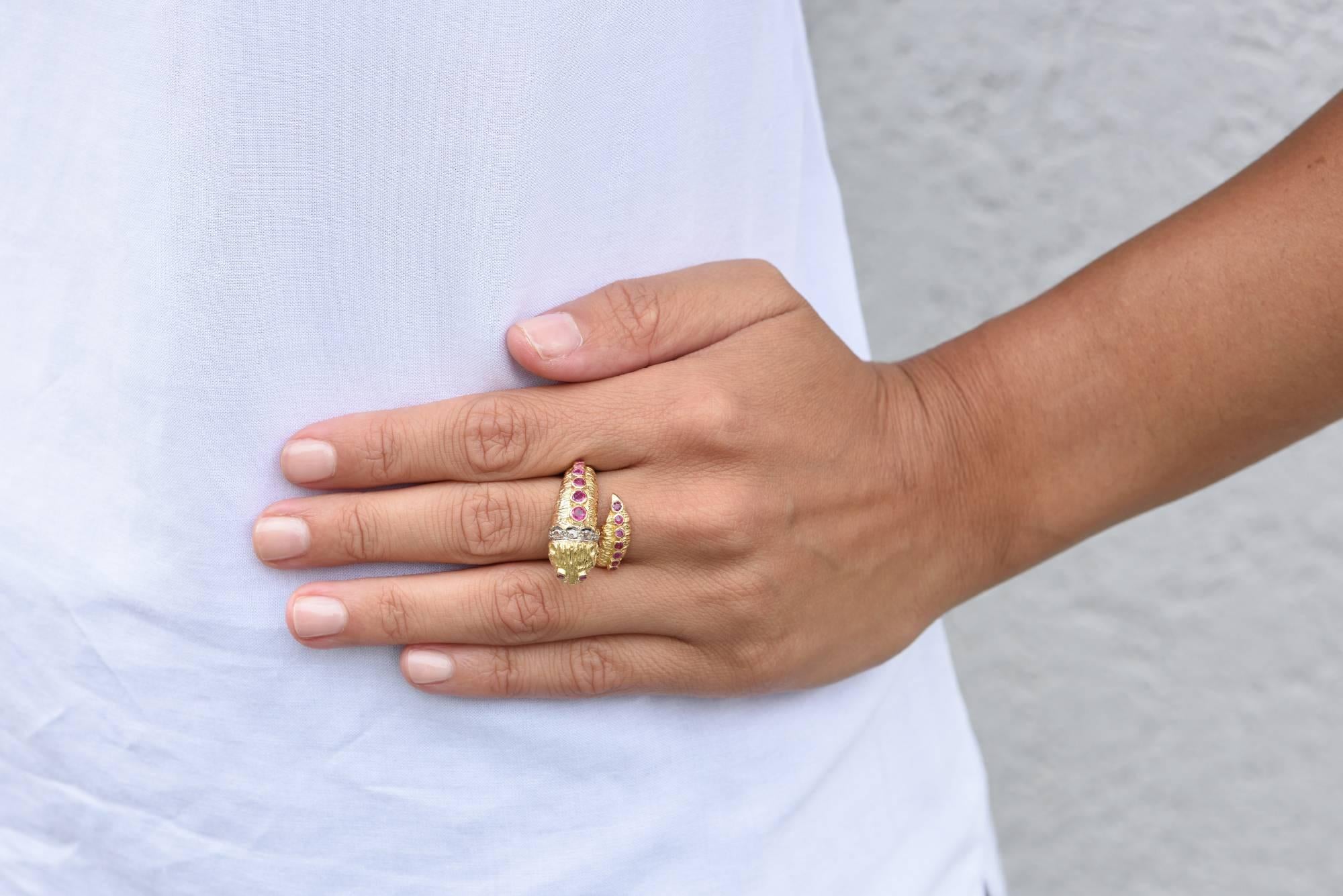 Women's Ilias Lalaounis 18 Karat Yellow Gold Ruby and Diamond Chimera Ring